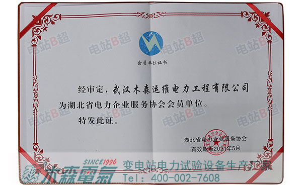 木森電氣入駐湖北電力企業(yè)服務(wù)協(xié)會會員證書